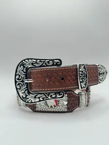 Cinto De Concho Con Bandera De Mexico Color Miel