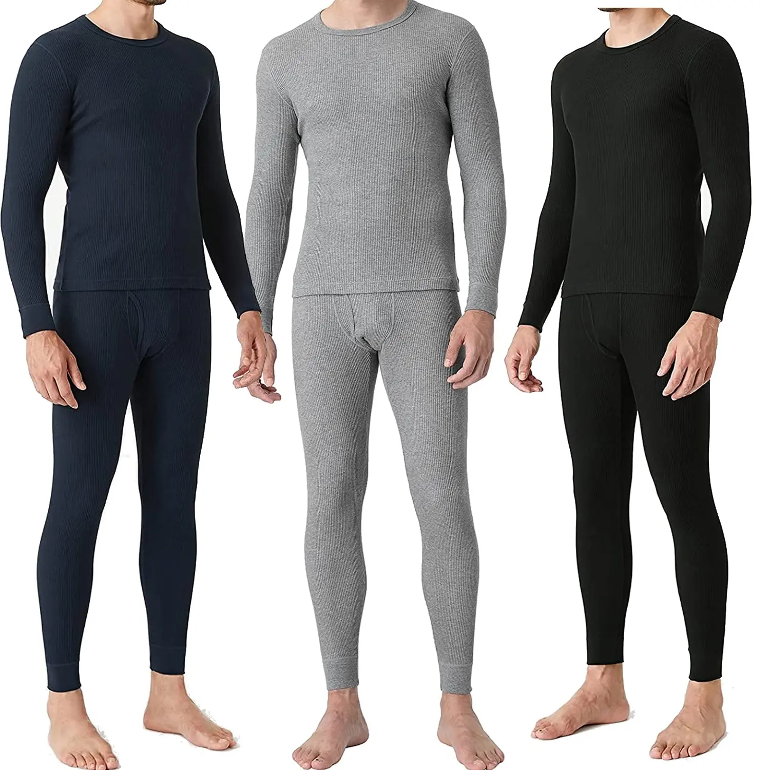 Men's Long Johns Waffle Knit Thermal Winter Cotton Top Bottom Underwear Set