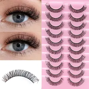 10 Pairs Synthetic False Eyelashes, Russian D Curl, Natural Look, Implantable, Easy to Apply, Perfect for Daily Use