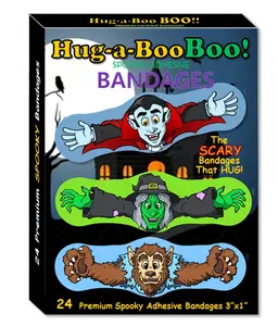 Fun Monsters Hugging Bandages from Hug-a-Booboo! Spooky Halloween Bandages That Hug! Favorite Scary Monster Characters - Vampire, Witch, Wolfman and Mummy with Hugging Arms! Fun as Stickers 24 Ct Box