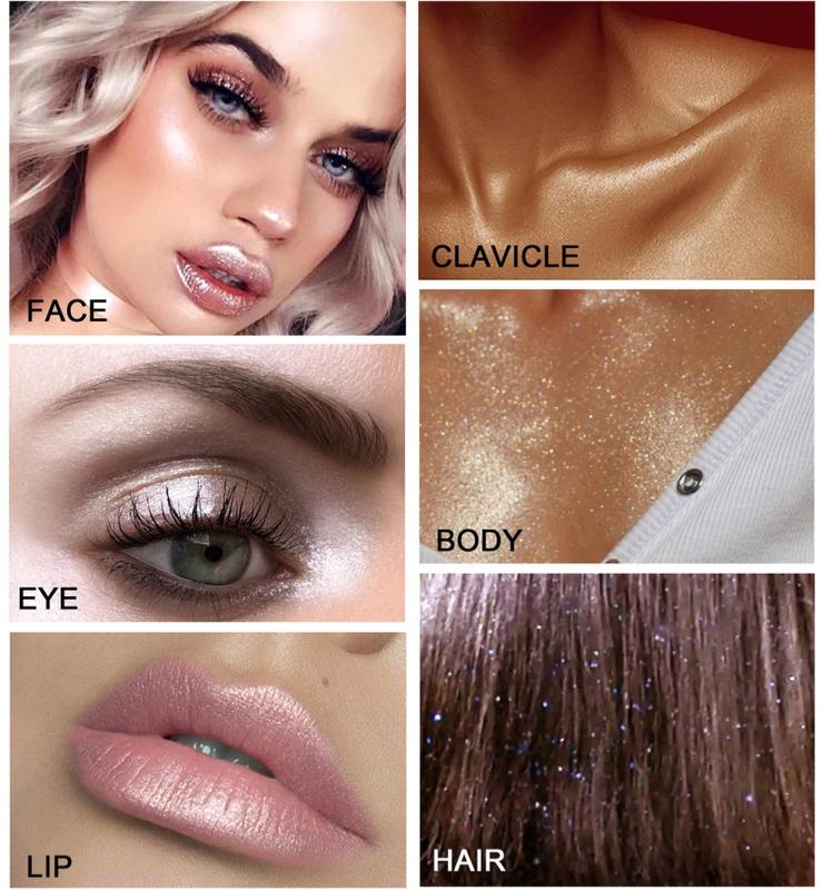 HANDAIYAN Fairy Dust Highlighting Powder Glitter Highlighter Makeup Full Body Pearlescent Glitter for Face Eyes Lips Hair Body Sparkling Summer Party Body Glitter Cosmetic Glow Lightweight Non-Greasy Multi-Use