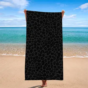 Dark Leopard Print Beach Towel, Quick Dry Sand Free, Oversized Bath Towel, Reusable, Stylish Design for Summer Use