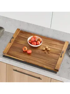 30" X 22" Noodle Board Stove Cover With Handles, Acacia Wood Stove Top Cover For Gas & Electric Burners, Extra Thick Decorative Serving Tray For Kitchen, Counter Space