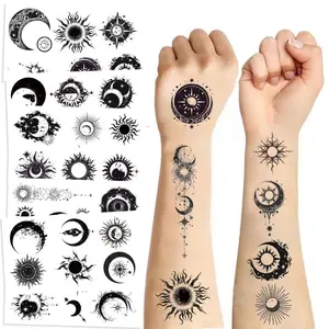 10pcs New Black and White Sun and Moon Tattoo Stickers Tattoo For Beginners Waterproof Party Party Gifts Funny Fun Stickers Face Stickers Holiday Gifts