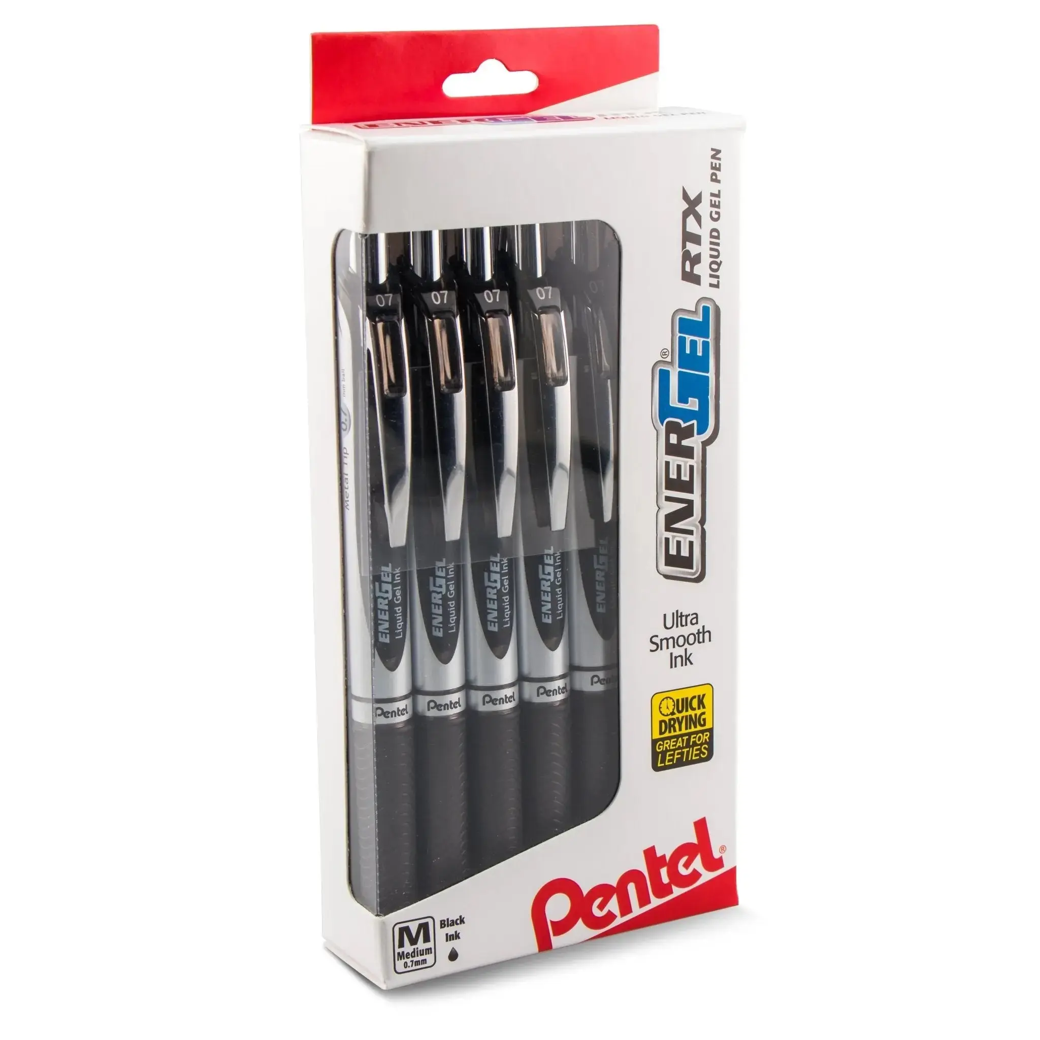 EnerGel RTX Eco-Friendly Refillable Gel Pen, 0.7mm Smooth Writing, Stainless Steel Components, Recycled Plastic, Fast-Drying for Left-Handers, No Globs/No Smears, Maximum Control, 12-Pk for Signing Documents & Journaling (Left-Handed Users), None