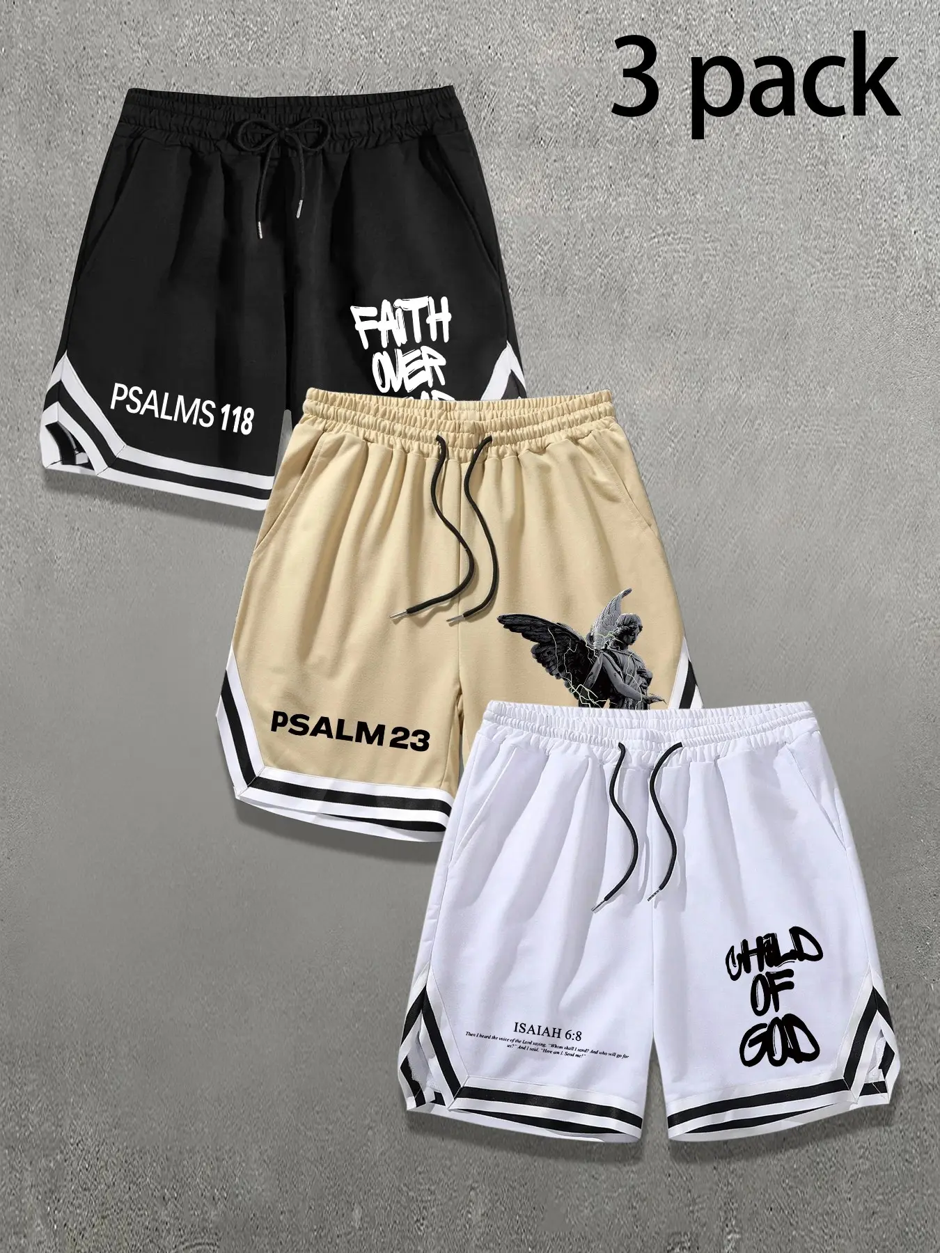Tikmen Street Style Woven Sport Shorts, Loose Sporty Shorts, Running Fitness Training, Loose-Fitting Geometric Pattern, 3 Pack, Casual Wear