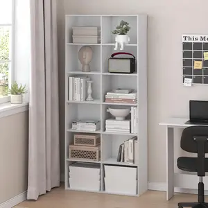 BASIC Bookcase, 12-Cube Open Shelf Bookcase, Cube Storage Organizer, 12 x 32 x 71, for Living Room Bedroom Home Office, White