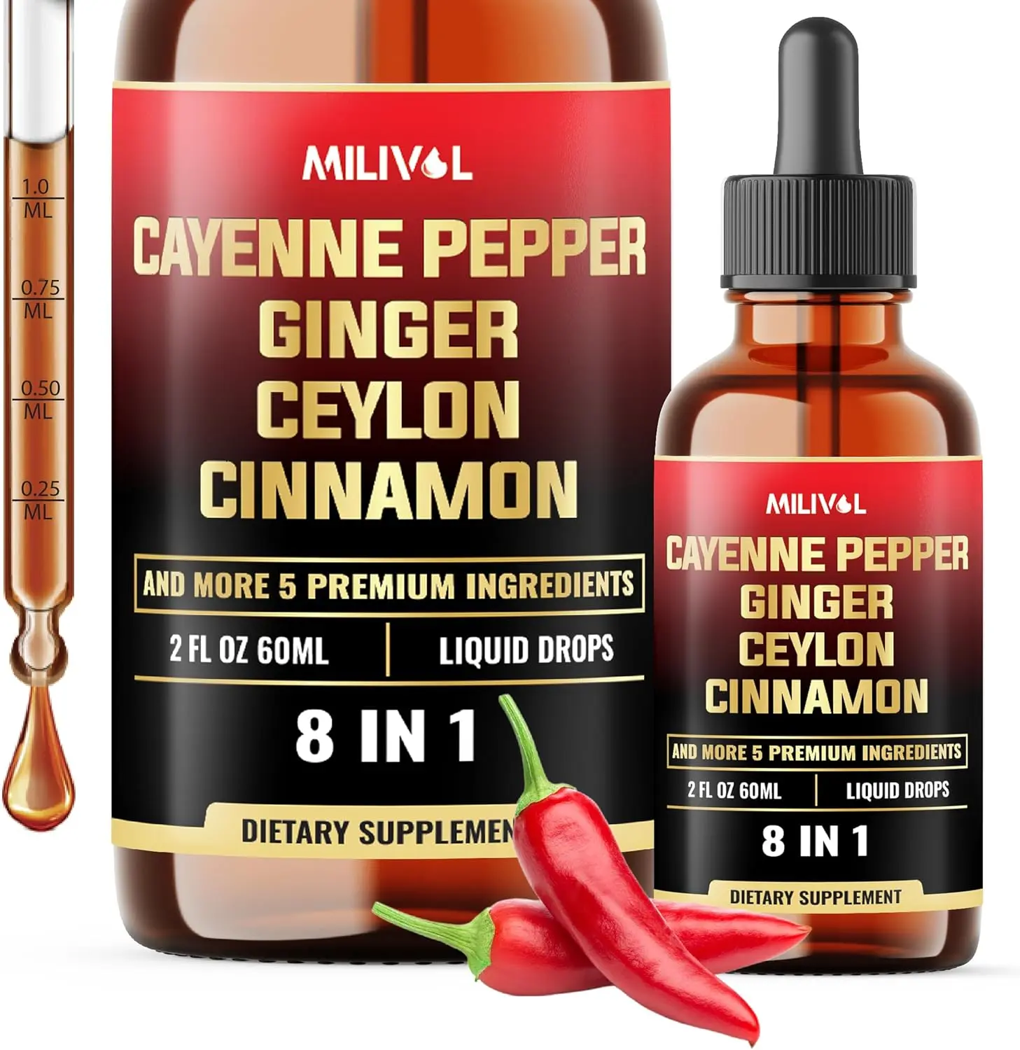 8-in-1 Cayenne Pepper Liquid Drops with Ginger Ceylon Cinnamon and 5 More Herbals for Digestion and Circulatory Health Support Natural Herbal Blend for Metabolism and Healthy Circulation Liquid Supplement for Daily Wellness and Vitality Support Formula