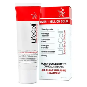 LifeCell All In One Anti-Aging Cream – Reduces Wrinkles, Fine Lines, Dark Circles & Sun Damage – Retinol, Vitamin C, DMAE & Hyaluronic Acid – Fragrance-Free, for All Skin Types (2.54oz)