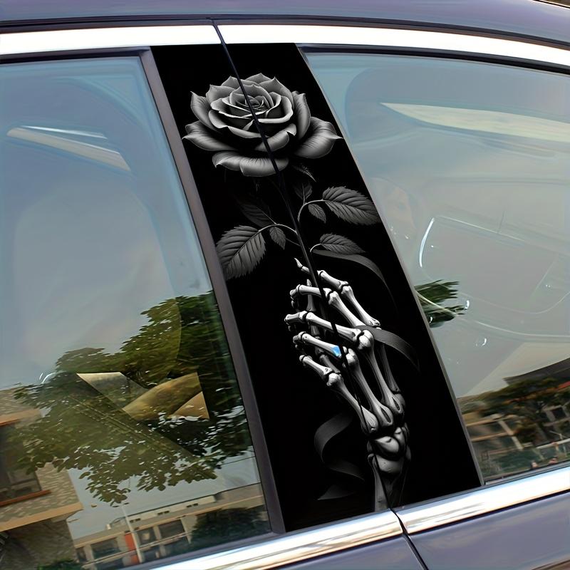 2-Piece Handheld Rose Car B-pillar Sticker, Matte Surface, Leave No Trace, Waterproof and Scratch Resistant, Single Use, Suitable for Plastic and Metal Surfaces, Floral Design Car Accessories, Universal Car Sticker