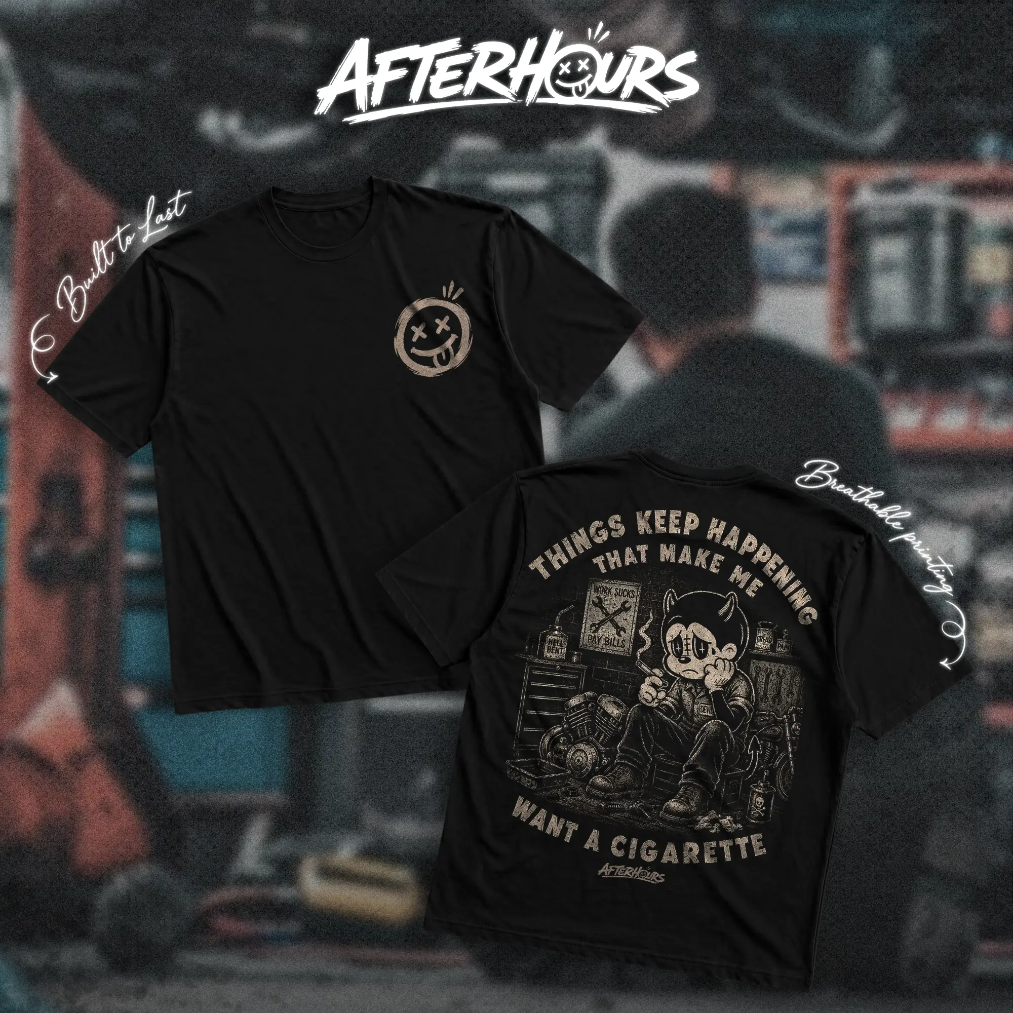 AFTERHOURS Things Keep Happening Heavy Cotton T-Shirt Direct-To-Garment Breathable Printing High Visibility Sarcastic Tee For Workers, Gift For Husband , Safety Workwear For Man
