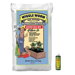 Wiggle Worm Combo Package – 8oz Organic Pure Worm Casting Tea Fertilizer Concentrate and 40lbs Worm Egg Material Raised Bed Mix Plus for Planting and Fertilization of Indoor and Outdoor Plants