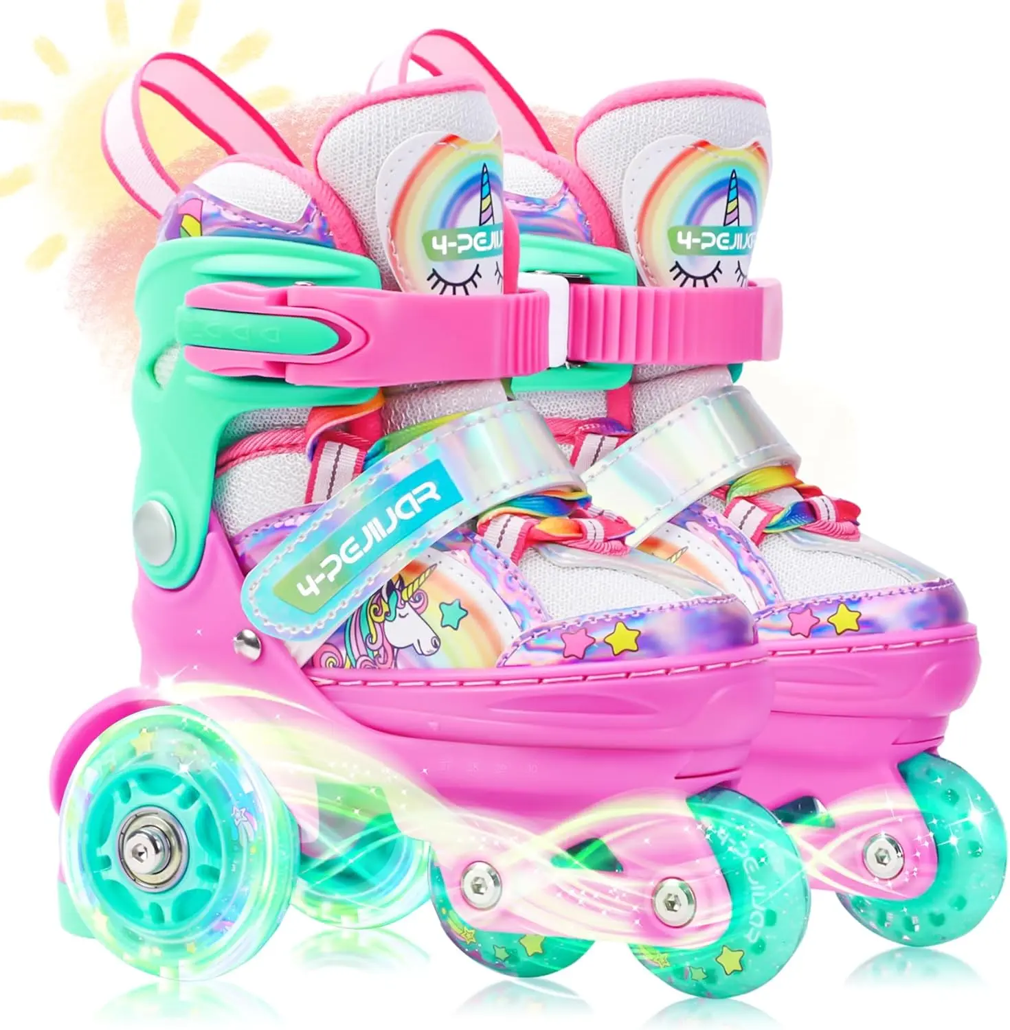 Rainbow Unicorn Kids Roller Skates for Girls Toddler Ages 2-4 5-8 8-12,Adjustable Roller Shoes with Luminous Wheels for Birthday Xmas Gifts