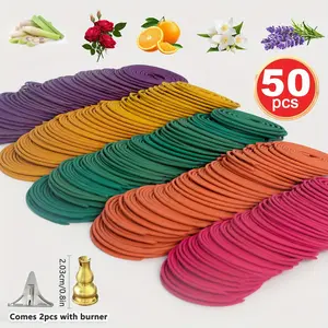 50pcs Spiral Incense, Lemongrass, Rose, Jasmine, Lavender Orange Aromatherapy Coils, Burning Time 3-4 Hours Suitable for Air Purification, Yoga, Meditation,, Best Gift Choice, Fitness, Home Relaxation