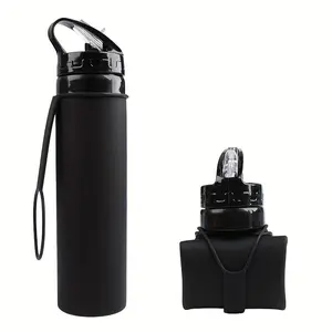 Portable Silicone Water Bottle, 1 Count Foldable Sports Water Bottle with Lid & Handle, Drinking Cup for Outdoor Cycling Running Camping