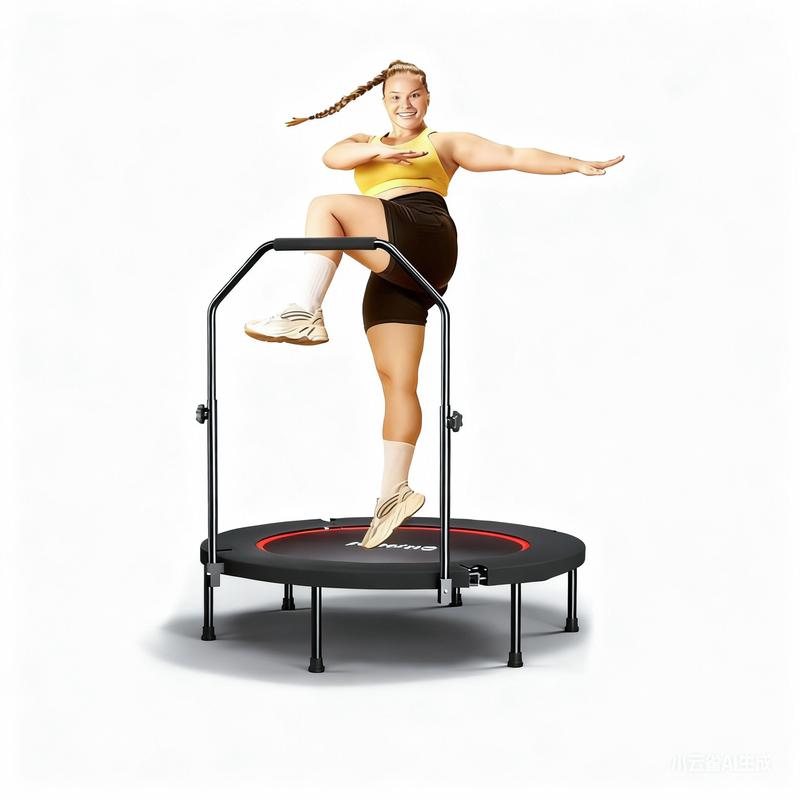 SkyBound 600 LBS Tested Foldable Mini Trampoline, 40'' Fitness Rebounder with Springs/Bungees, Adjustable U-Bar Handle, Stable Quiet Indoor/Outdoor Exercise Equipment