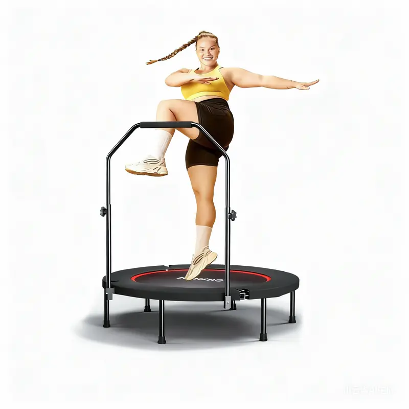 SkyBound 600 LBS Tested Foldable Mini Trampoline, 40'' Fitness Rebounder with Springs/Bungees, Adjustable U-Bar Handle, Stable Quiet Indoor/Outdoor Exercise Equipment