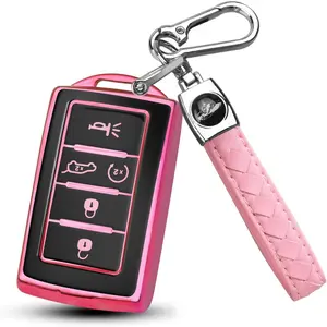 for Jeep Key Fob Cover  with 2021 2022 2023 2024 Grand Cherokee L Wagoneer Smart 5 Button Key Shell Key Case (Pink, 5 Buttons)
