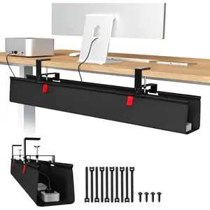 No Drill Under Desk  Management Tray, 36" Cord Organizer for Table, Clamp/Screw Mount Desk  Management,  Fabric  Management Tray for Office,