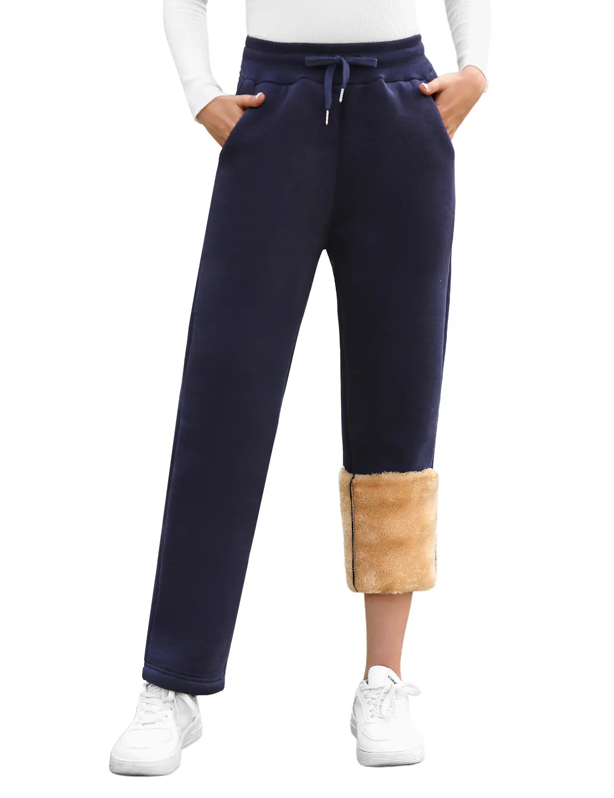 HEEKPEK Women's Ultra Warm Sherpa Lined Straight Leg Sweatpants Thick Thermal Fleece Comfy Pants with Pockets for Home Casual Daily Walking Wear Winter Bottom
