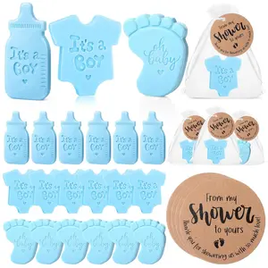 30 Set Baby Shower Soap Favors for Guests 3 Styles Boy Girl Handmade Scented Soaps with Thank You Tags and Organza Bags for Gender Reveal Party Favors (It's A Boy,Blue)