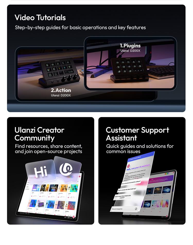 ULANZI D200X Stream Controller with 3 Knobs, 14 Customizable LCD Keys Macro Keyboard, 8-in-1 USB-C Hub Docking Station with 4K HDMI Content Creator Equipment for OBS/Video Editing/Photography/PC