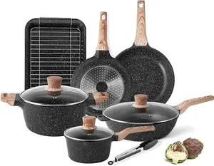 Caannasweis 11 Pcs Nonstick Induction Frying Pan Set - Induction Cookware, PFOS PFOA Free, Includes Nonstick Pots and Pans for Cooking Kitchenware Granite Coating