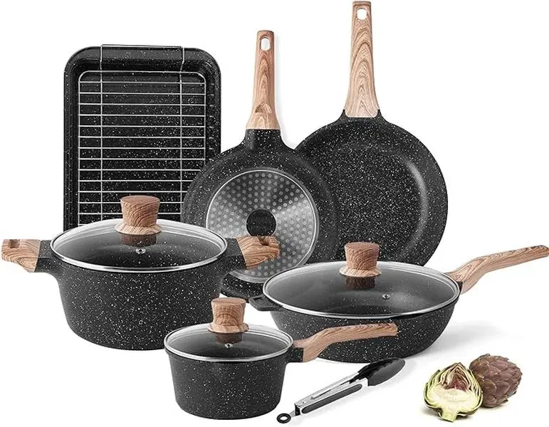 Caannasweis 11 Pcs Nonstick Induction Frying Pan Set - Induction Cookware, PFOS PFOA Free, Includes Nonstick Pots and Pans for Cooking Kitchenware Granite Coating