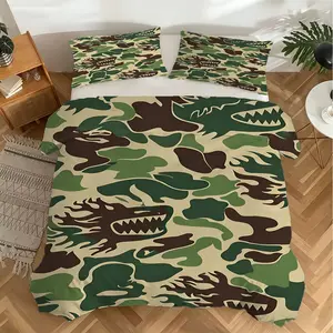 Camouflage Shark Mouth Duvet Cover Set – 2/3‑Piece Bedding Set, Skin‑Friendly Breathable Microfiber, Soft and Breathable Fabric, Stitched Zipper Design for All‑Season Urban Bedroom Decor, No Fillers.