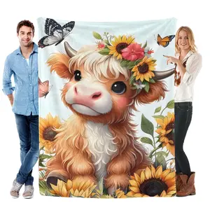 Cute calf-patterned printed flannel blanket, a set of soft and warm comfortable throw blankets, suitable for home, office, travel, and decoration of children's rooms - a multi-functional blanket.