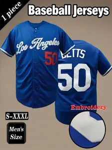 Men's #50 Baseball Jersey, Stylish Jersey, Los Angeles Letter Embroidered Sports Top, Loose Fit, Breathable, Casual, Outdoor, Streetwear, Fan Gift