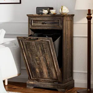 【Does Not Include Trash Can】AHB 13 Gallon Tilt Out Trash Cabinet Kitchen Waste Bins,50 Quart Laundry Hamper Tilt Out Pet Proof Hidden Trash Bin for Kitchen Living Room