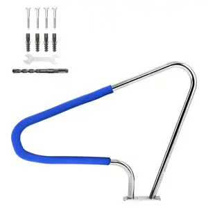 Pool Rail 48" X 36" Pool Railing 304 Stainless Steel 270LBS Load Capacity Silver Rustproof Pool Handrail Humanized Swimming Pool Handrail With Blue Grip Cover & Accessories