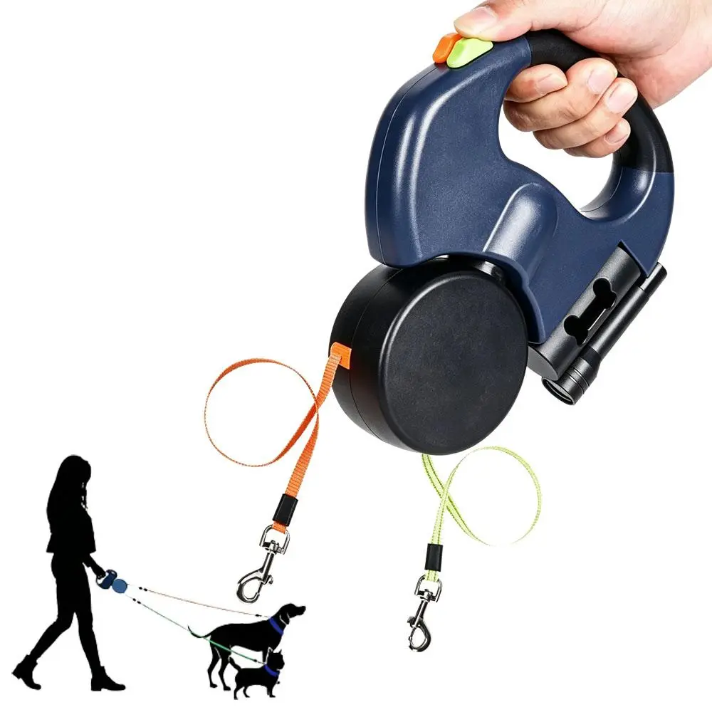 2-in-1 Retractable Dual Dog Leash, 360° Tangle-Free Design, LED Flashlight for Safe Evening & Night Pet Walks (Ideal for Walking 2 Dogs Simultaneously)