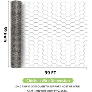 Silver galvanized metal hexagonal mesh, 21-gauge wire, rust-resistant garden net, suitable for floral arrangements, chicken wire, handicrafts, plant protection, and rabbit cages.