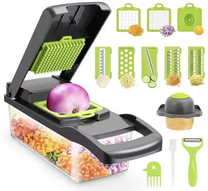 Vegetable Chopper Multifunctional 13-in-1 Food Choppers Onion Chopper Vegetable Slicer Cutter Dicer Veggie chopper with 8 Blades,Colander Basket,Container for Salad Potato Carrot Garlic