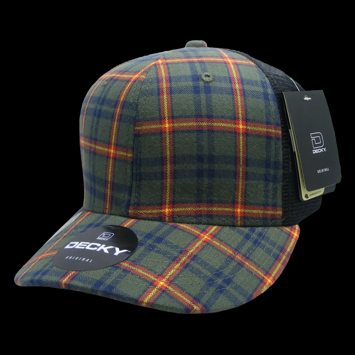 212 MAIN Animal Dog & Cat Plaid Trucker Hat - 6018-230 6-Panel Mid-Profile Structured Design, Nylon Mesh Bill, Sweatband, Adjustable Snapback Closure, 230-Black, 1 Size Fits Most, Everyday Casual Hat