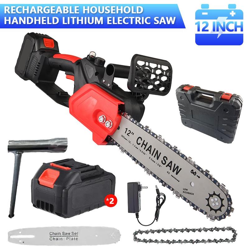 12" 21V Cordless Brushless Chainsaw - High-Capacity 2-Pack Battery Included, Ideal for Wood Cutting, Tree Trimming, and Garden Maintenance