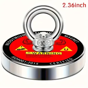1 X 60mm, 242.5 pounds ( 110kg ) Magnet, with a pulling force of 1 X 60mm 242.5 pounds, suitable for river and magnetic fishing, equipped with a countersunk hole, magnetic fishing reel, stylish appearance, durable structure