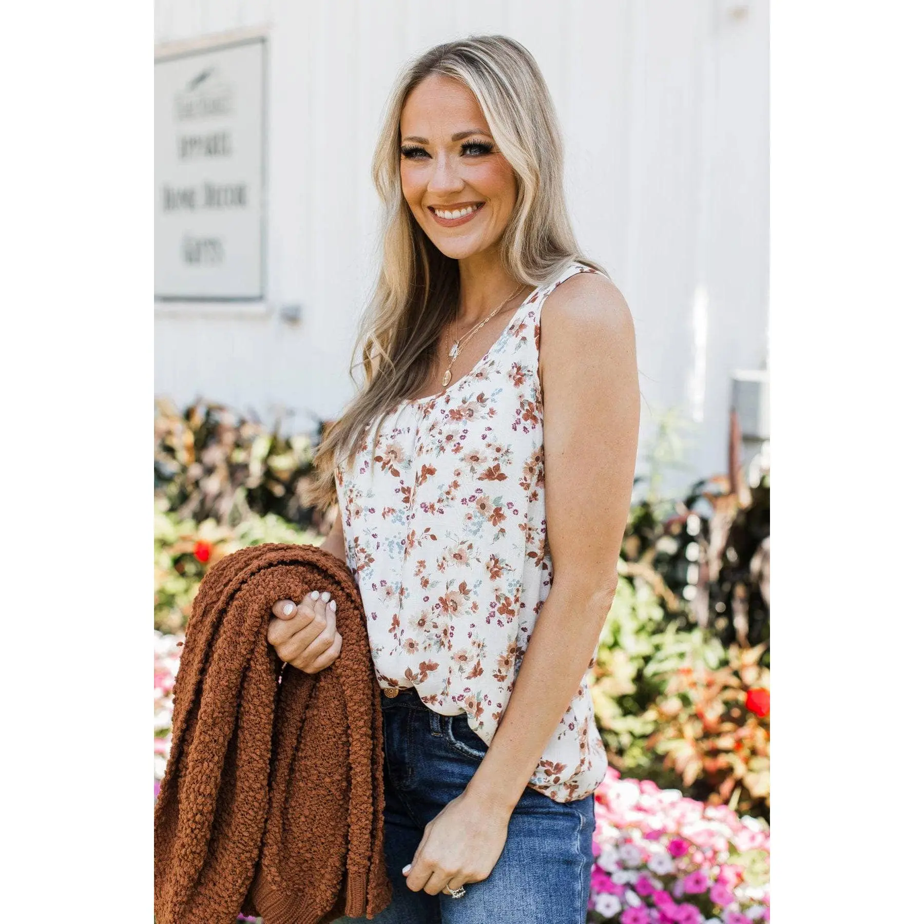 Women's Floral Print Sleeveless Tank Top - Lightweight Rayon Fabric Relaxed-Fit Blouse with Keyhole Button Back, Flowers