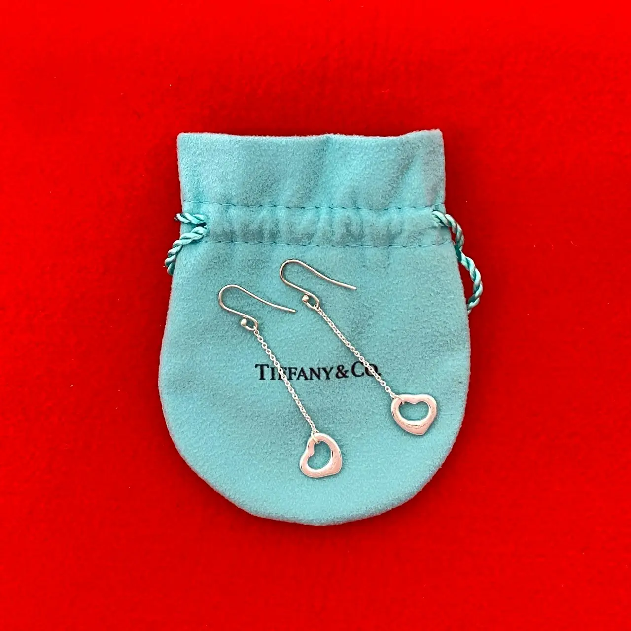 Pre-owned Tiffany & Co. Sterling Silver 925 (Ag925) Small Leather Goods Open Heart 925 Silver Earrings