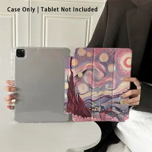 Pink Starry Night Art Tablet Case with Adjustable Stand and Pen Slot, Foldable Non-Slip TPU Case, Suitable for Samsung, iPad mini, iPad Air, iPad Pro/iPad 10th and 11th Generation iPad Cases