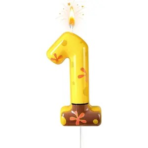 Number 1 Birthday Candle 1st Birthday Cake Decoration, Playful Yellow Polka Dot Print, For Ocean Cartoon Theme Party Celebration Decorations (Yellow 1)