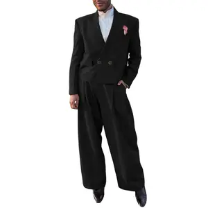 INCERUN Men's Spring High Fashion Suit Set Cropped Double Breasted Blazer Jacket Wide Leg Trousers Party Prom Outfit