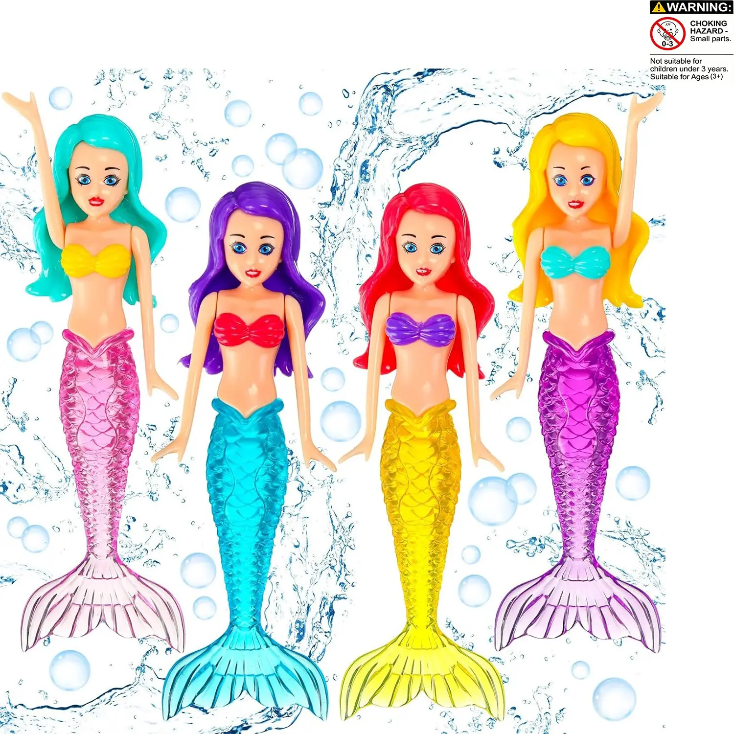 4 Pack Cute Mermaid Dive Toys, Viral Pool Toy Alert, Fun Underwater Swimming Game for Kids & Family, Perfect for Pool, Bath & Summer Water Play