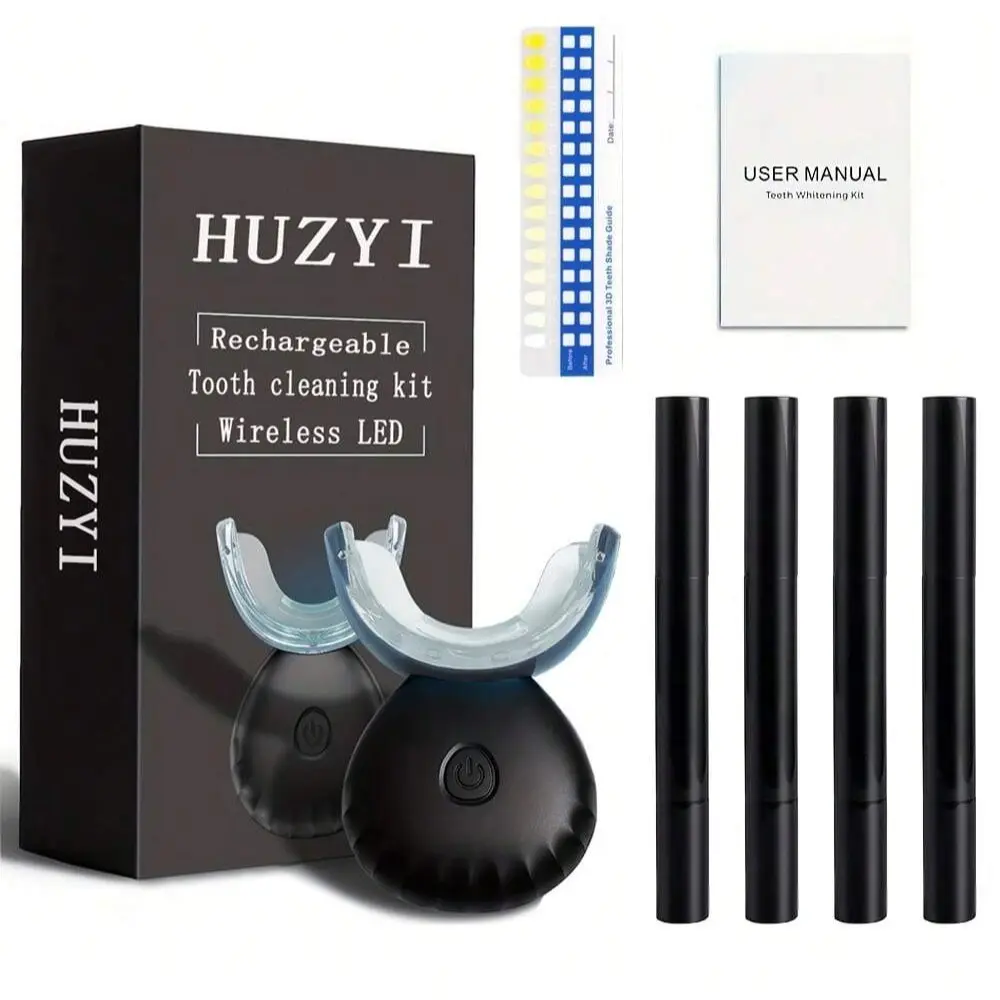 New Teeth Set, Teeth Kit, Rechargeable Wireless Tooth Cleaner with Blue Light Accelerator, 4 Gel Pens, Natural Whitening, Father's Day Gift