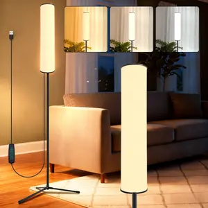 LED Floor Lamp, USB Powered Reading Light, 3-Tier Dimmable, Round Linen Shade, Ideal for Living Room, Desk, Office, Holiday Gift