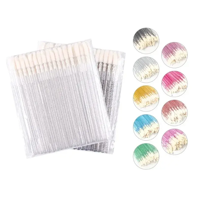 50pcs Crystal Lip Brush Comb Disposable Makeup Stick Concealer Rod Lipstick Professional Makeup Tool Set