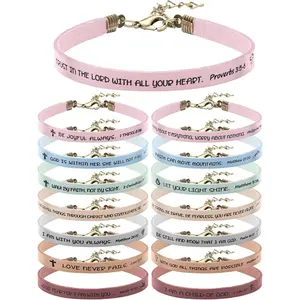 15 Pcs Christian Bracelets for Women Men Inspirational Leather Bible Verse God Faith Scripture Friendship Bracelets