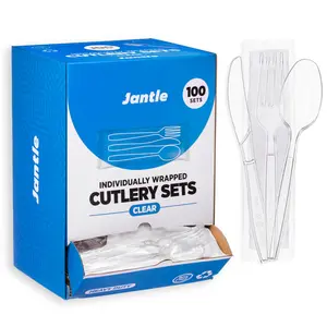 Individually Wrapped Plastic Cutlery Set with Napkin - 100 Pack Heavy Duty Disposable Forks, Spoons, Knives - Sanitary Wrapped Utensils Packets for Restaurants, Catering, Takeout, Parties